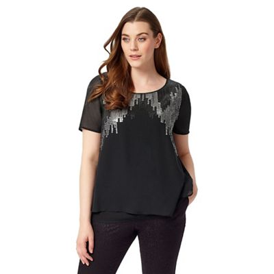 Studio 8 Sizes 12-26 Silver and Black echo sequin top